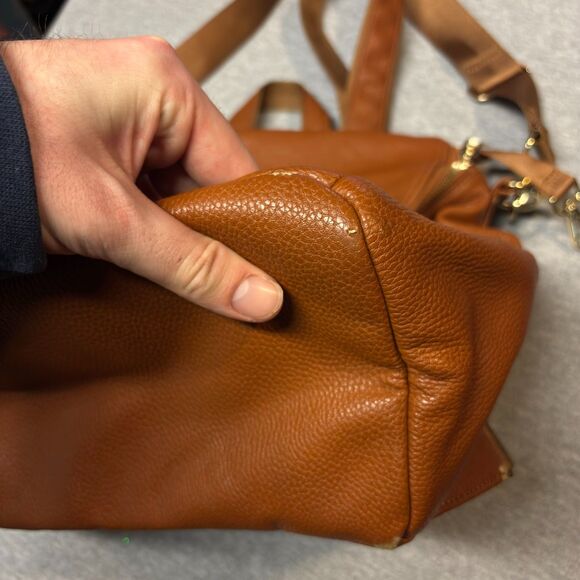 cognac vegan leather backpack VINTAGE Small – VEGIA Bags – Vegan backpacks, vegan handbags, vegan totes & vegan laptop bags Multiple compartments—including two front zip pockets and a back slip pocket—keep your essentials organized and within easy reach Azaria Cognac Vegan Leather Backpack